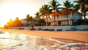 Capture stunning vacation rentals for sale in a picturesque beach setting with palm trees.