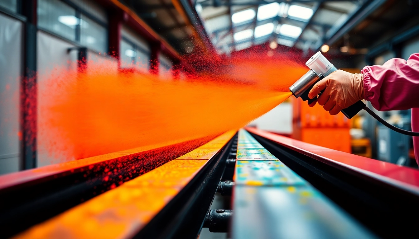 Workers employing redditch powder coating techniques to achieve a durable finish on metal parts.