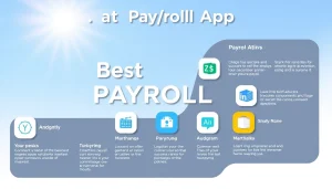 Highlight the benefits of the best payroll apps with engaging icons and vibrant colors.