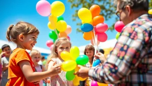 Balloon artist near me captivating children with colorful balloon animals at a lively event.