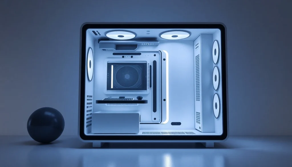 Showcase the innovative design of a PC CASE Manufacturer's latest sleek and modern computer case with minimalist features.