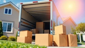 Efficient Umzug Nürnberg with a moving truck loading boxes outside a beautiful home.