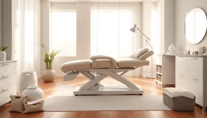 Die komfortable liegen Kosmetik ist im eleganten Salon optimal positioniert.