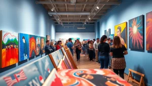Showcasing emerging artists in Chicago through diverse artwork in a vibrant gallery.