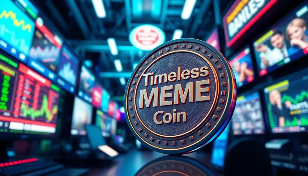 Showcasing a timeless meme coin in a vibrant digital marketplace, highlighting its unique design.