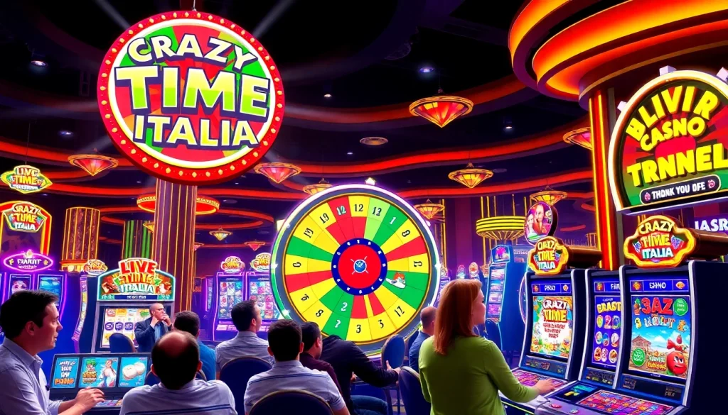 Players enjoy Crazy Time Italia live, immersed in action and vibrant casino atmosphere.