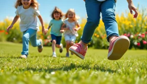 Kinder spielen mit minimalistische Kinderschuhe in der Natur, Freude und Bewegungsfreiheit zeigen.