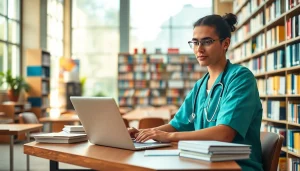 Medizinstudium ohne Test - Schüler studiert intensiv in moderner Bibliothek