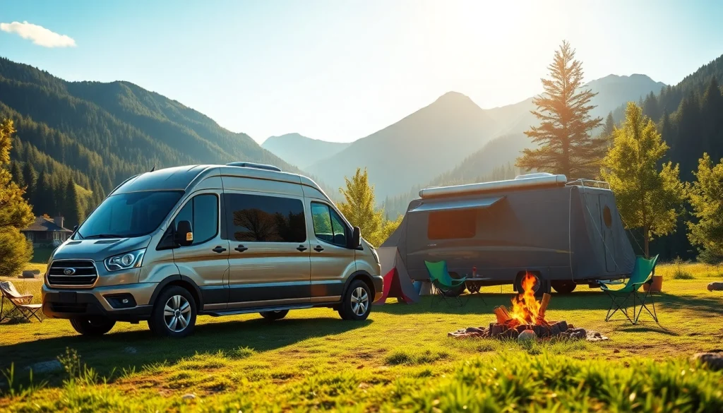 Showcasing the perfect Van in a serene natural setting, emphasizing its design and lifestyle.