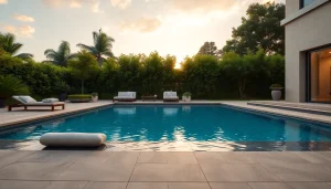 Stunning backyard with a luxurious swimming pool built by a skilled swimming pool builder.