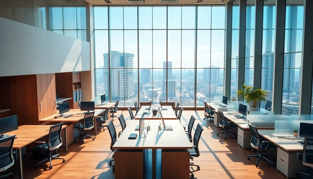 Discover commercial office space for rent in Bangalore featuring modern furnishings and city views.