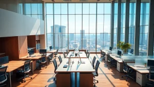 Discover commercial office space for rent in Bangalore featuring modern furnishings and city views.
