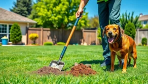 Efficient dog poop cleanup service professionally cleaning a residential yard for a fresh space.