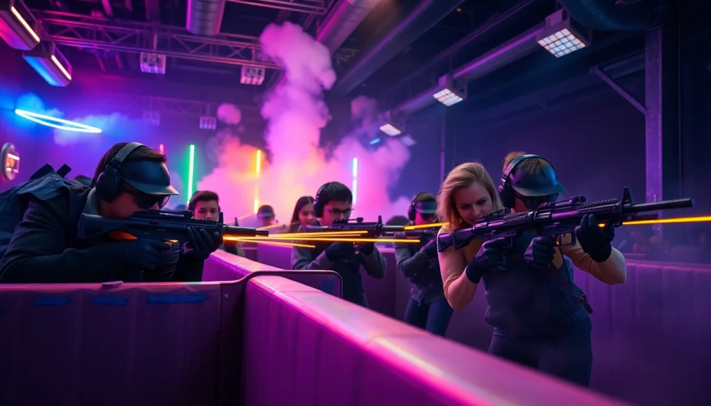 Players immersed in an intense laser tag game, showcasing the thrilling atmosphere of laser tag.