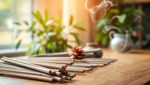 Incenses for cleansing disposés sur une table en bois avec une ambiance apaisante.