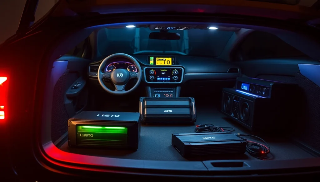 Powering your car audio system with advanced LTO lithium batteries and a car amplifier setup.