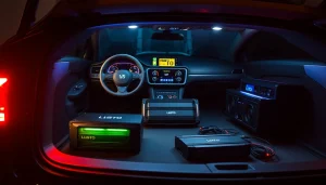 Powering your car audio system with advanced LTO lithium batteries and a car amplifier setup.