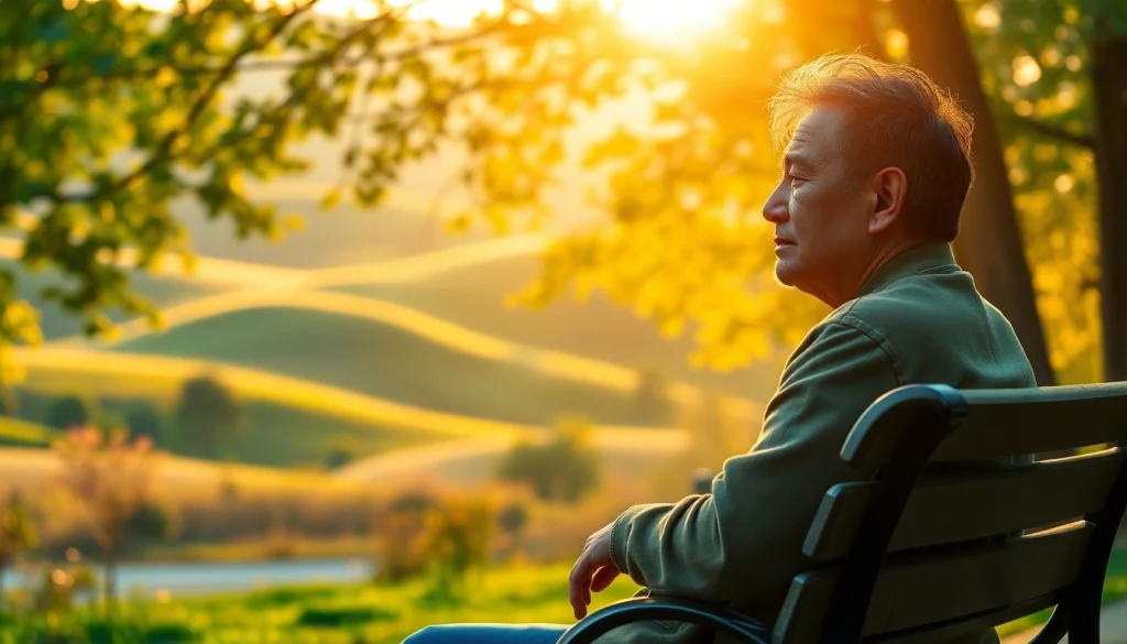 Person reflecting on dealing with grief in a peaceful park setting, symbolizing healing.