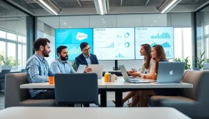 Engage with Salesforce ERP solutions by a professional team in a modern office setting.