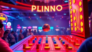 Memenangkan plinko dengan chip yang dijatuhkan dari papan permainan berwarna-warni.
