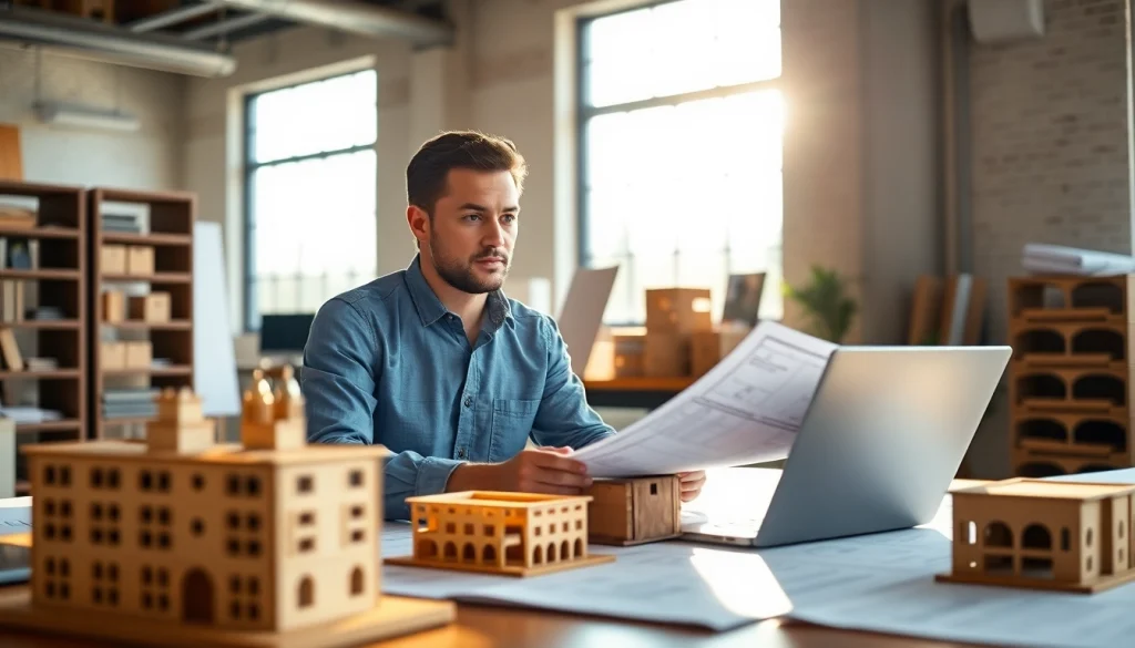 Analyze LIHTC plans with an architect in a professional office setting.