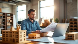 Analyze LIHTC plans with an architect in a professional office setting.