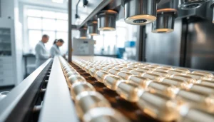 Showcasing Softgel Encapsulation process with high-tech machinery producing shiny capsules.