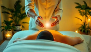 Illustration of a calming Reiki healing session at lovehealingexpansion.ca highlighting energy flow.