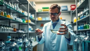 Analyze cbd synthetic in a lab setting with a scientist studying samples under natural lighting.