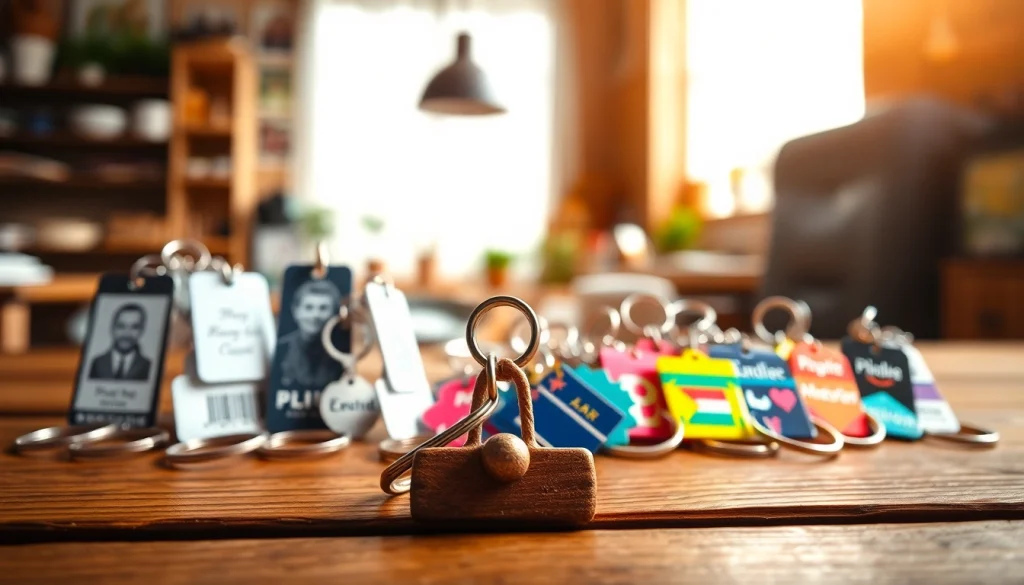 Show various customized keychains crafted from different materials emphasizing personal style and creativity.