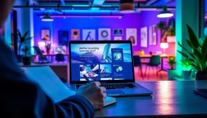 Crafting a modern website design in a vibrant workspace to inspire creativity.