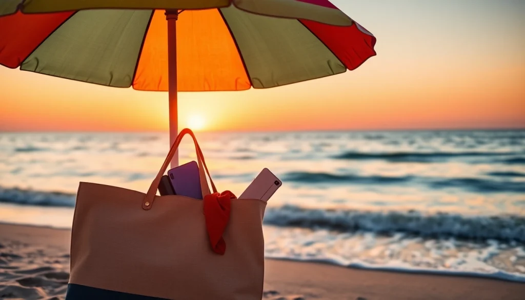 Embrace summer travel with a stylish air convert tote on a serene beach at sunset.