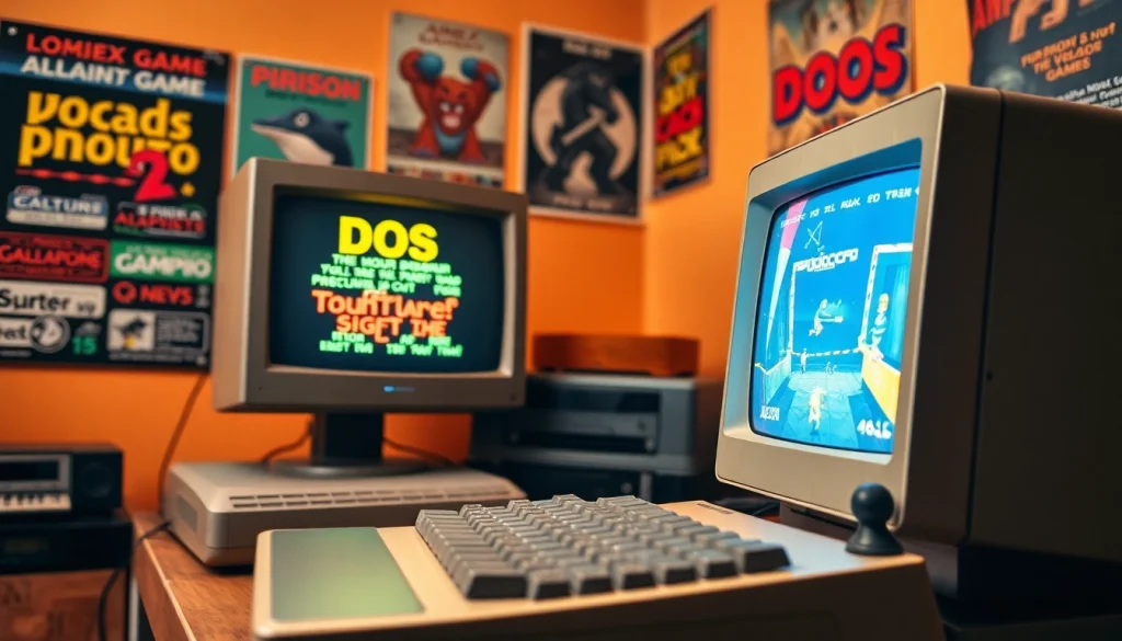 Engage with nostalgia as you play DOS games on a vintage setup, featuring iconic classic games.