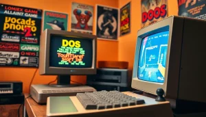 Engage with nostalgia as you play DOS games on a vintage setup, featuring iconic classic games.