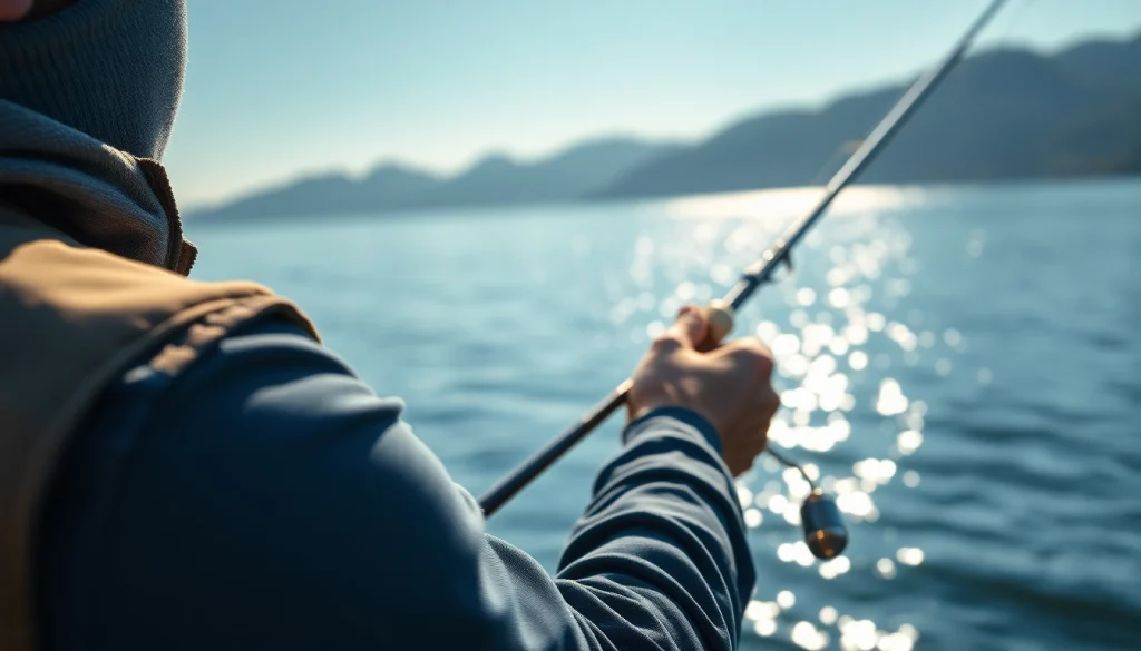 Enthusiast using a fly fishing kit by the serene lakeside, showcasing quality and craftsmanship.