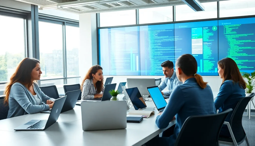 Showcase of cloud infrastructure and DevOps services collaboration in a modern office setting