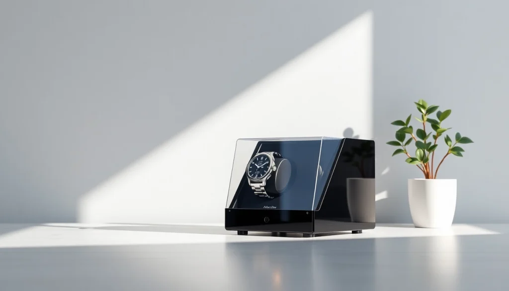 Showcase of the best watch winder featuring a high-end automatic watch in a luxurious setting.