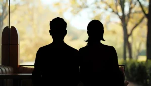 Engage in Anonymous Conversations in diverse settings with two individuals obscured by shapes.