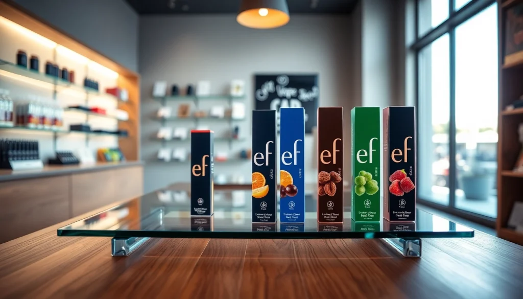 Showcasing colorful Elf bar options artfully arranged in a modern vape shop.