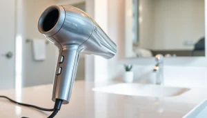 Effortlessly styling hair with a high-quality Hair Dryer featuring a sleek design and modern features.
