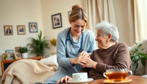 Providing in home care austin tx support with a caregiver and an elderly client in a warm setting.