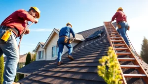 Roof Repair Vancouver Wa services being performed by professionals on a residential home.