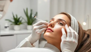Patient receiving filler & botox treatment by a skilled professional in a tranquil medical spa.