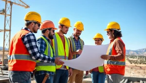 Showcasing teamwork among professionals in a construction association wyoming with safety and collaboration.