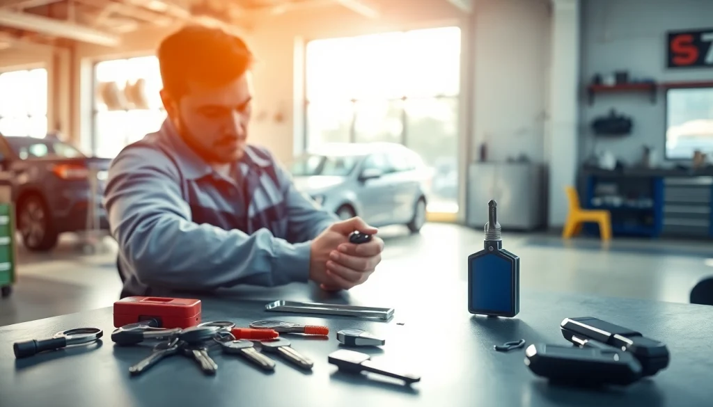 Expert locksmith assisting with Lost Car Keys replacement in a professional setting.