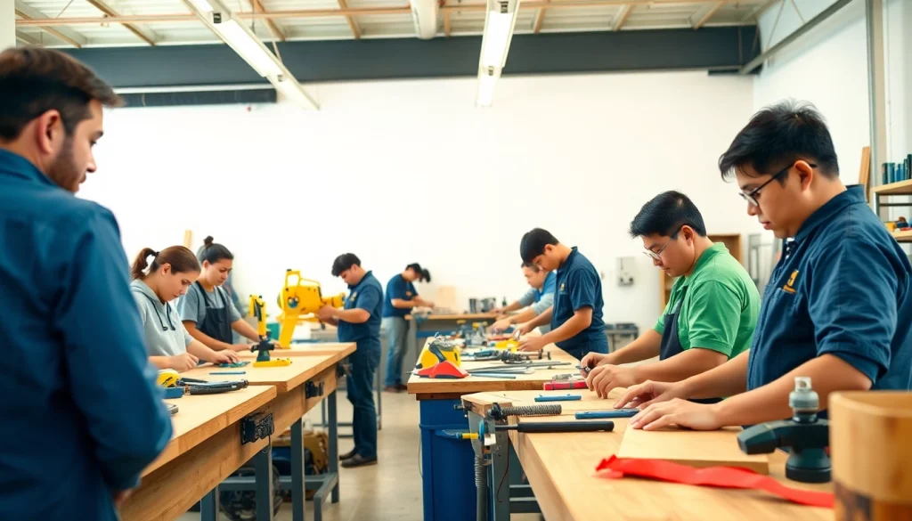 Students learning vital skills at trade schools in Hawaii in a hands-on workshop environment.