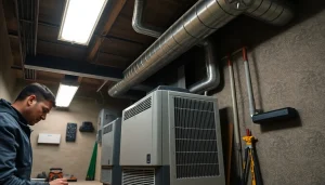 Install a basement dehumidification system by a professional technician in a clean basement.