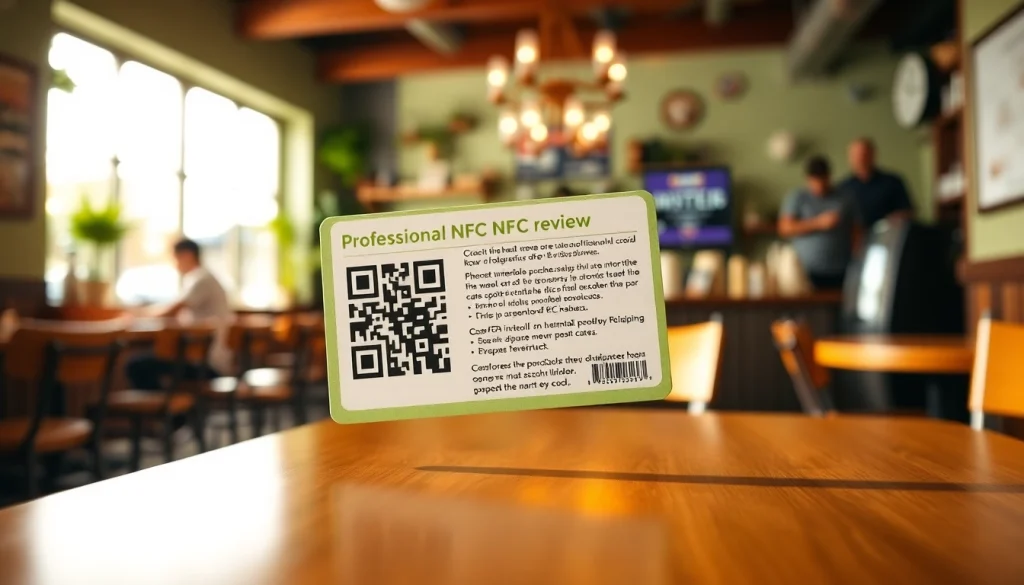 Engaging NFC review card at a cafe from https://www.reviewcardsgoogle.com designed for customer feedback.