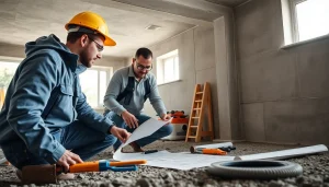 Waterproofing contractors near me Geneva inspecting a basement for moisture issues.
