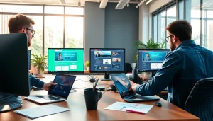 Realizzazione siti web roma con professionisti al lavoro in uno studio moderno.